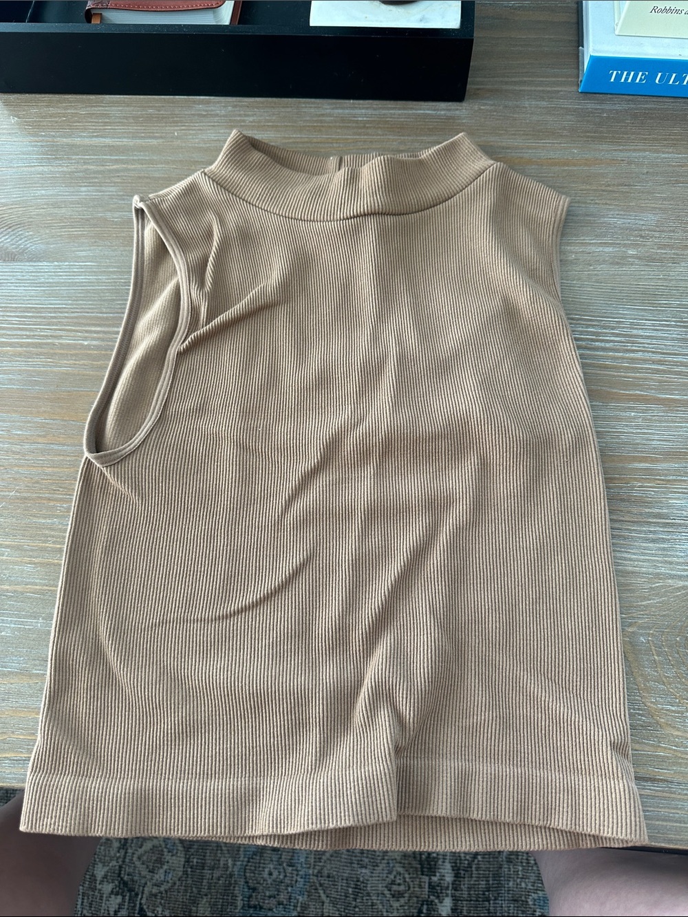 Cotton On Ribbed Mock Neck Tank Top in Camel